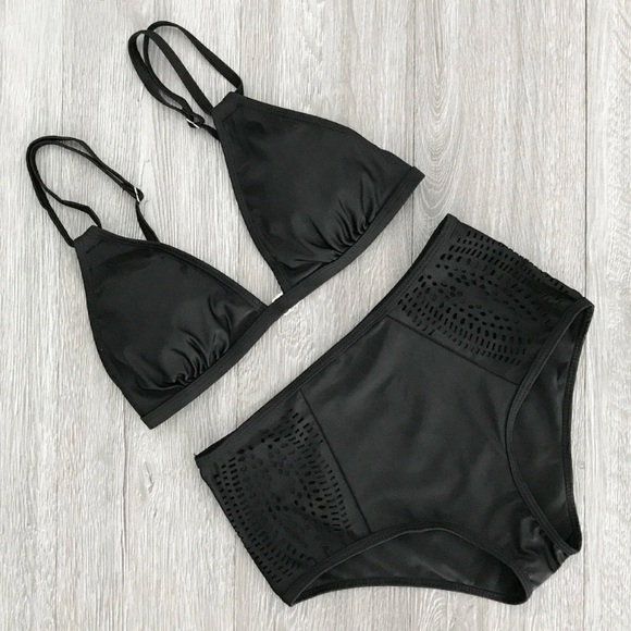 SOLD OUT CLEARANCE Black High Waist Cut Out Design Bikini Swimsuit - Picture 4 of 5